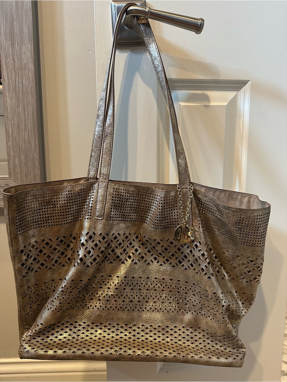 INC International Concepts Metallic Bronze Perforated Shopper Tote